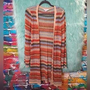 No boundaries Brown Rust Multiple Color Open Front Knit Long Sleeve Cardigan L